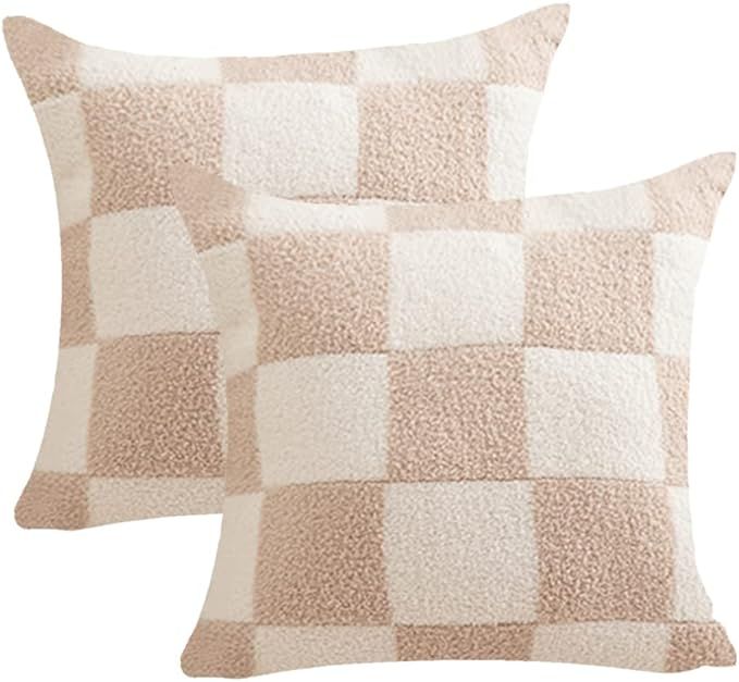 NIDITW Set of 2 Ultra Soft Khaki Checkerboard Throw Pillow Cover Microfiber Chessboard Gingham Cu... | Amazon (US)