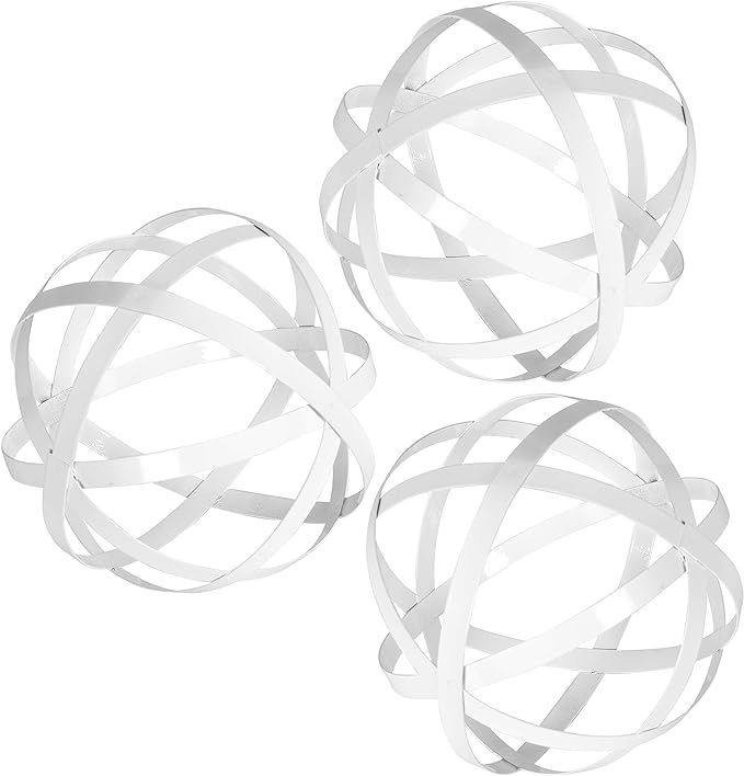 White Metal Band Decorative Dining Ball Set of 3 - Geometric Sculptures Dining/Coffee Table Cente... | Amazon (US)