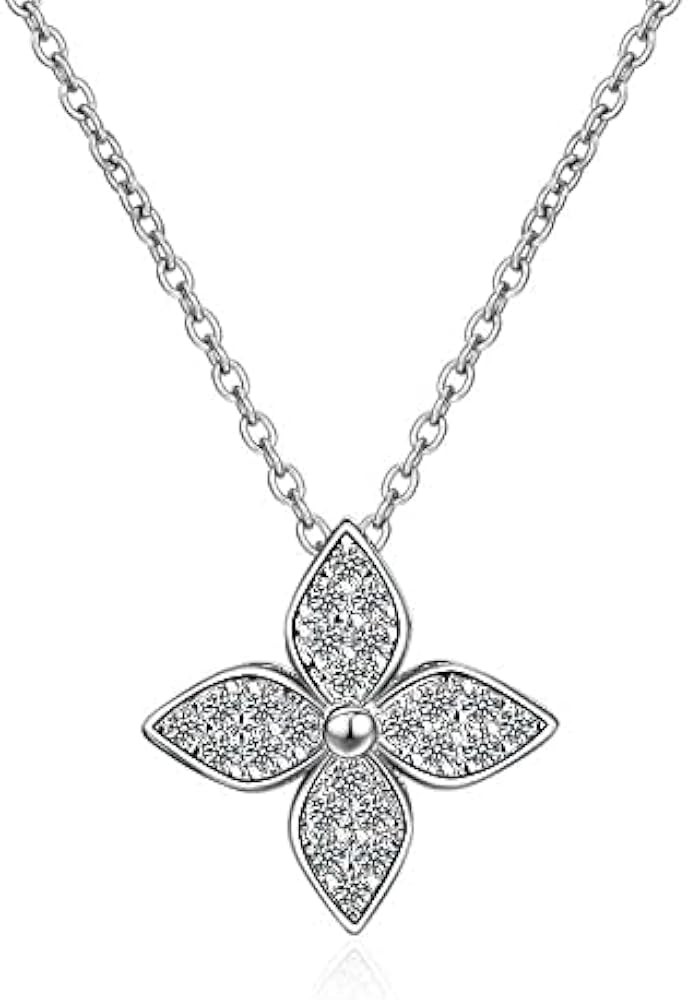 Bling Queen Women's Silver Plated Floral Pendant With Cubic Zirconia, Leaf Flower Pendant Necklac... | Amazon (US)