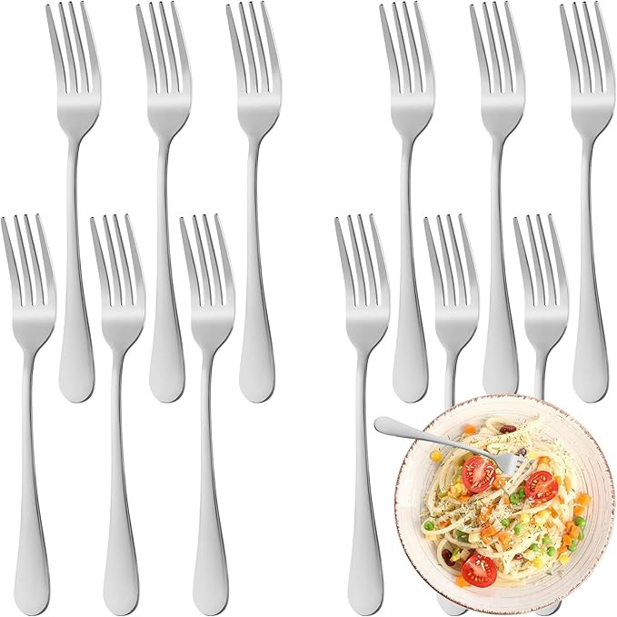 12 Piece Dinner Forks Set, Food-Grade Stainless Steel Forks Silverware, Cutlery Fork, Salad Fork,... | Amazon (US)