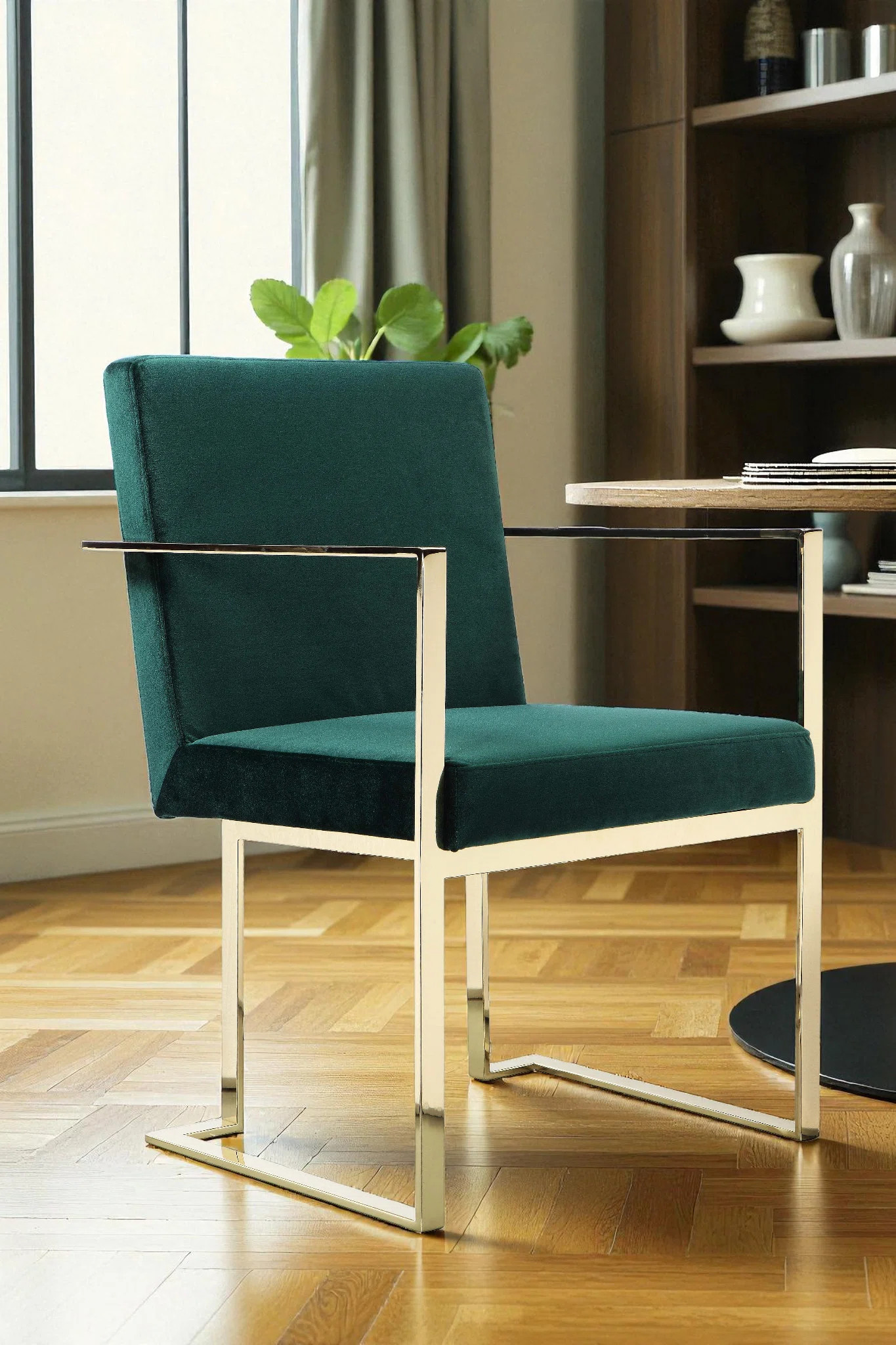 Pangea Home Dexter Upholstered Modern Velvet Arm/Dining Chairs – Indoor Arm Chairs with Gold or... | Wayfair North America