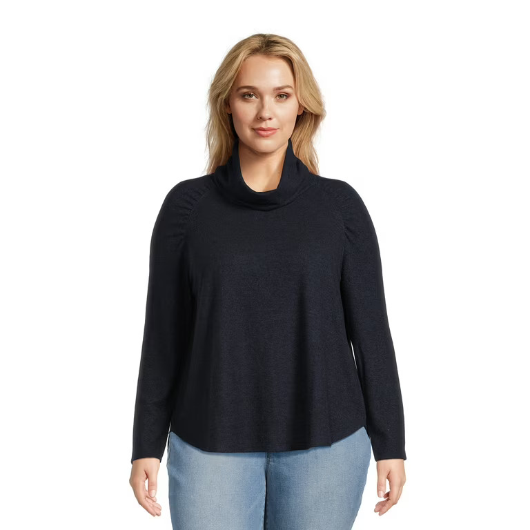 Terra & Sky Women's Plus Size Ruched Top with Long Sleeves, Sizes 0X-4X | Walmart (US)