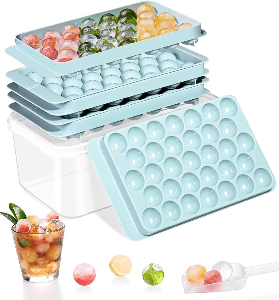 Stackable Round Ice Cube Tray Set with Lid & Bin – Create 99PCS Round Ice Balls, Ice Trays for ... | Amazon (US)