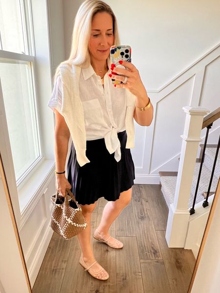 Travel Outfit
Europe travel outfit
Greece travel outfit

H&M pleated short skirt, tennis skirt - sized up to a large. Navy color

Banana Republic linen shirt 

Naghedi mini tote 

Mesh ballet flats with crystals



#LTKStyleTip #LTKOver40 #LTKFindsUnder50