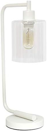 Simple Designs LD1036-WHT Bronson Antique Style Industrial Iron Lantern Glass Shade Desk Lamp, Wh... | Amazon (US)