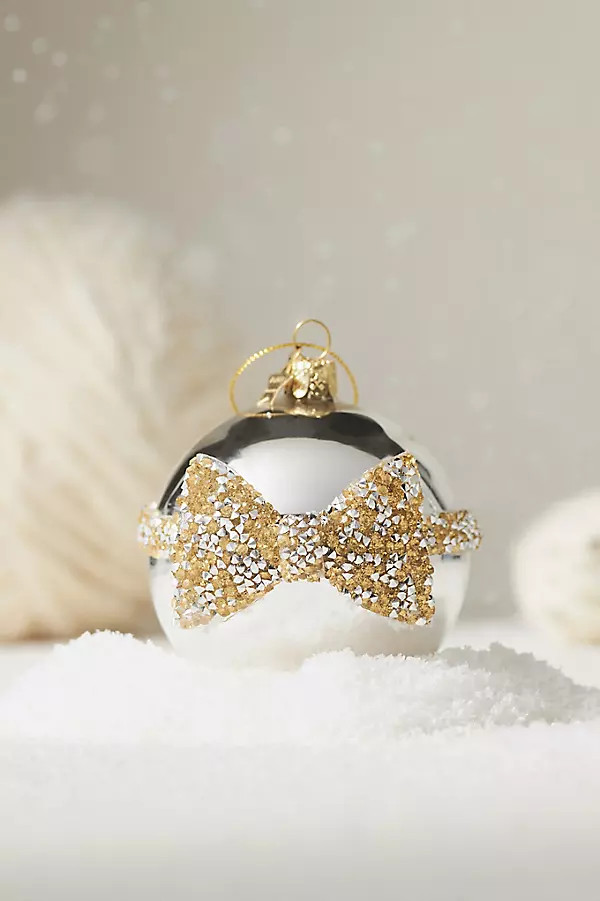 Gold Bow Silver Bauble Ornament | Anthropologie (US)