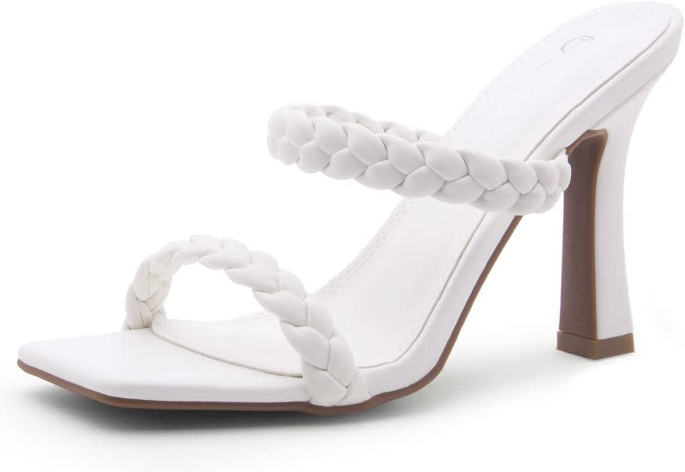 Shoe Land SL-Miley Women's Square Open Toe Heeled Mules Double Braided Strap Slide Sandals | Amazon (US)