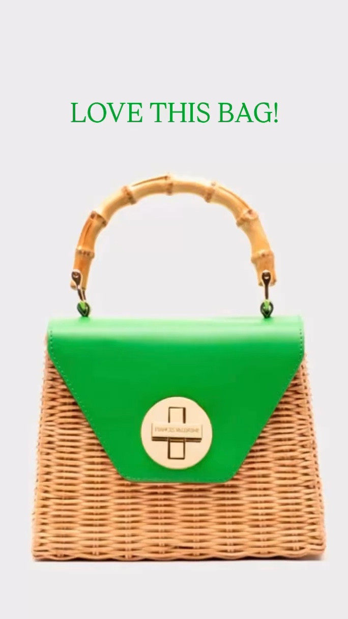 💚 This is one of my favorite bags so far this season that I have seen! Love the little bamboo handle and the colored detail on the wicker bag. Great￼clasp as well!
💚 It’s perfect for a wedding, a night out, or a luncheon!