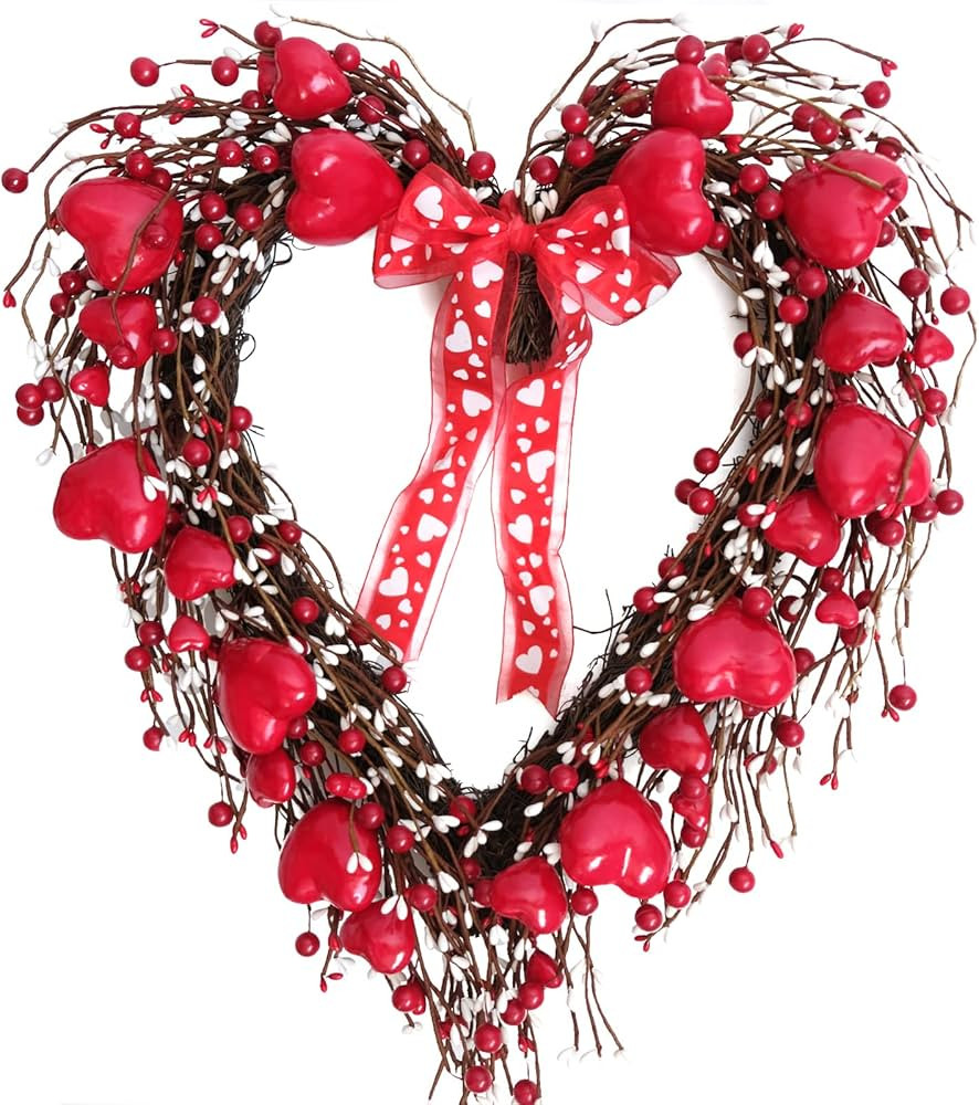 Bibelot Valentine's Day Wreath Red Berries Heart Shaped Wreath for Front Door Decortion Wedding P... | Amazon (US)
