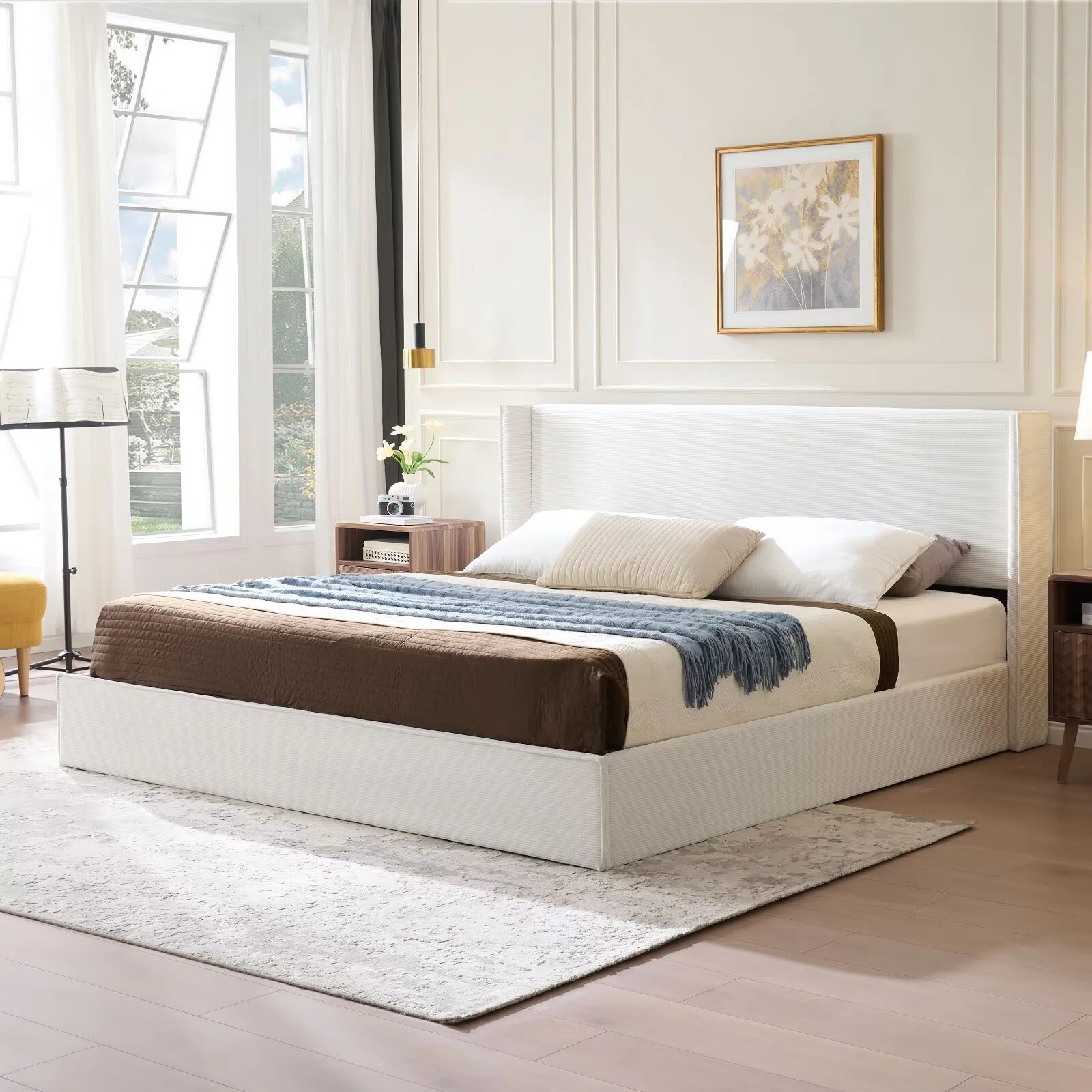 Lift-Up Storage Bed with 43" High Wingback Headboard, Corduroy Upholstery, Hydraulic Lift System,... | Wayfair North America