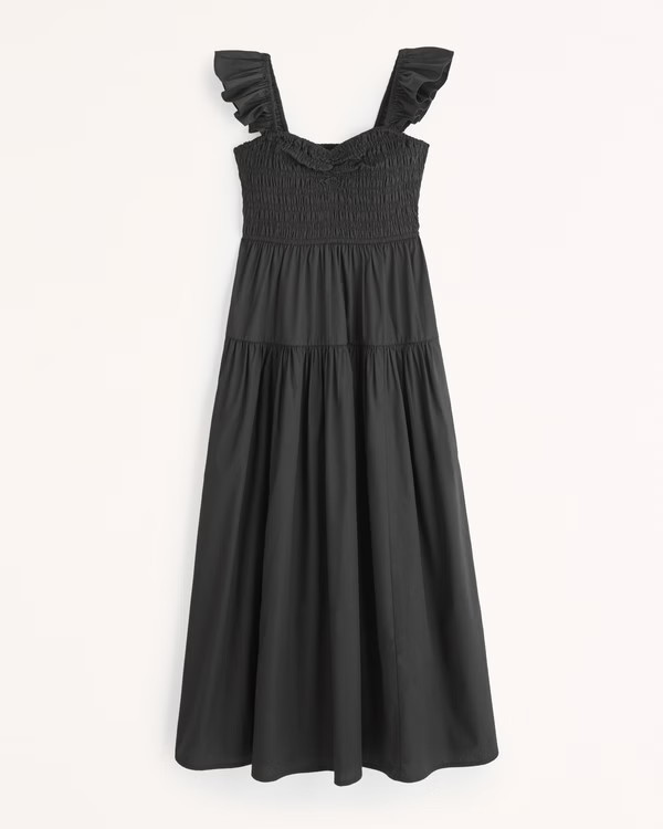 Ruffle Strap Smocked Midi Dress | Abercrombie & Fitch (US)