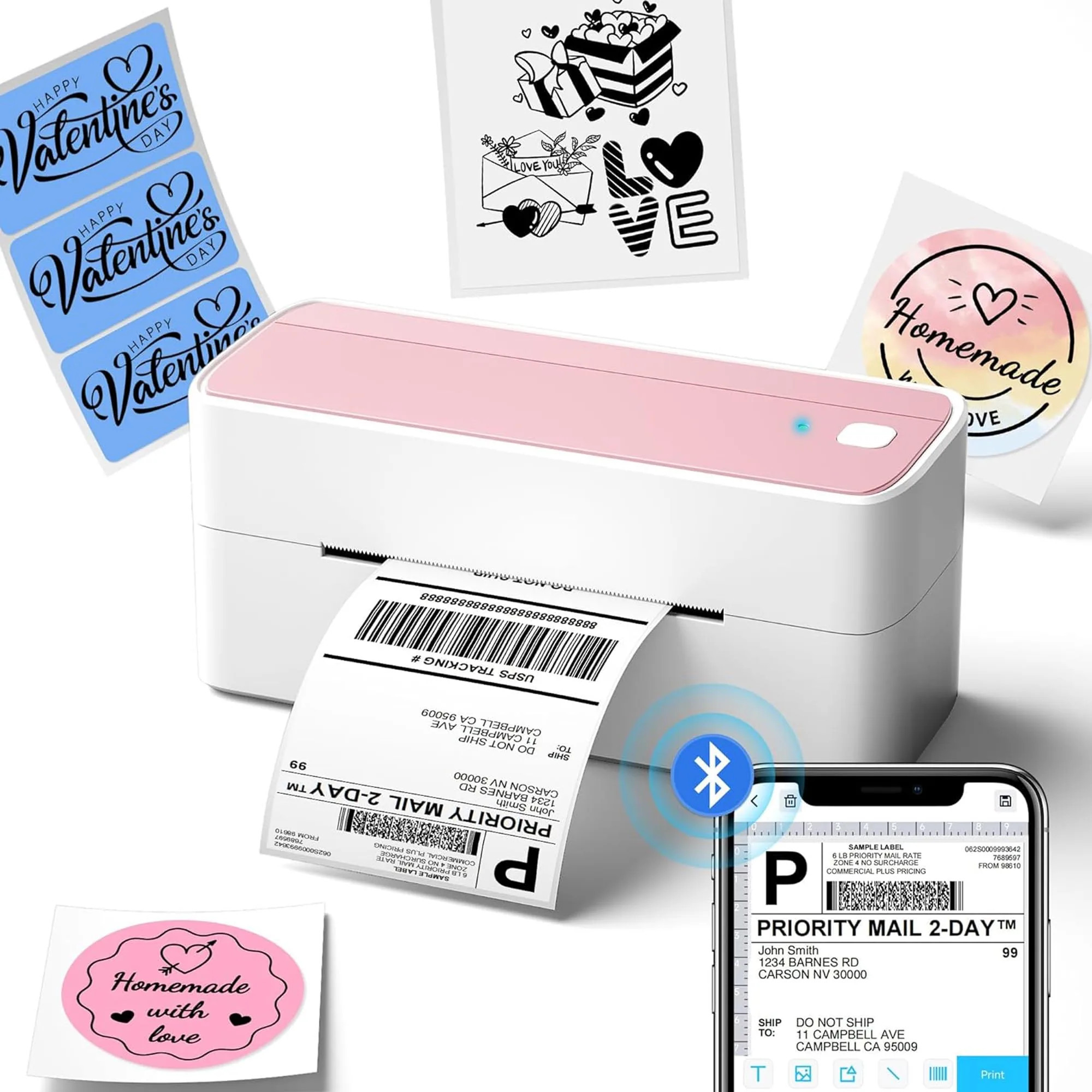 Anqtovp Bluetooth Thermal Label Printer 241BT 4X6 Wireless Shipping Label Printer for Small Business Pink Labels Printers for Shipping Package | Lowe's
