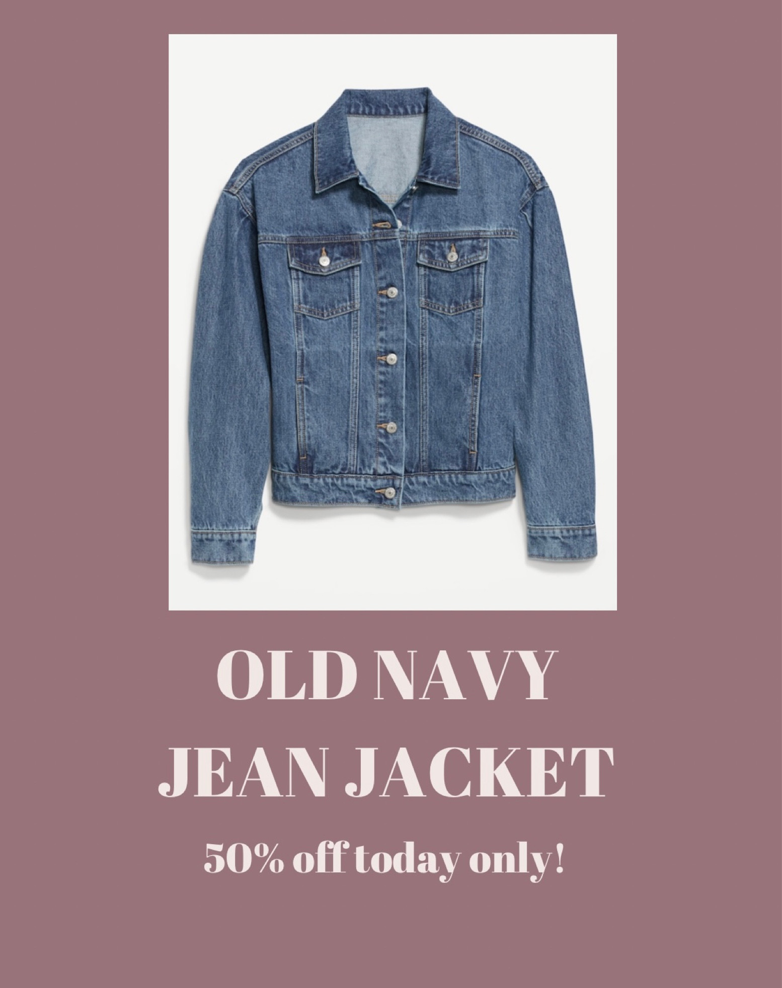 Old navy jean jacket 50% off today only! 

All women’s jackets are 50% off!! 
I wear this jean jacket all the time. It’s such a staple for your closet! 

#LTKunder50 #LTKSeasonal #LTKsalealert