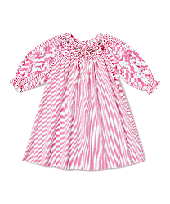 Fantaisie Kids Girls' Casual Dresses Pink - Pink Stripe Smocked Bishop Dress - Toddler | Zulily
