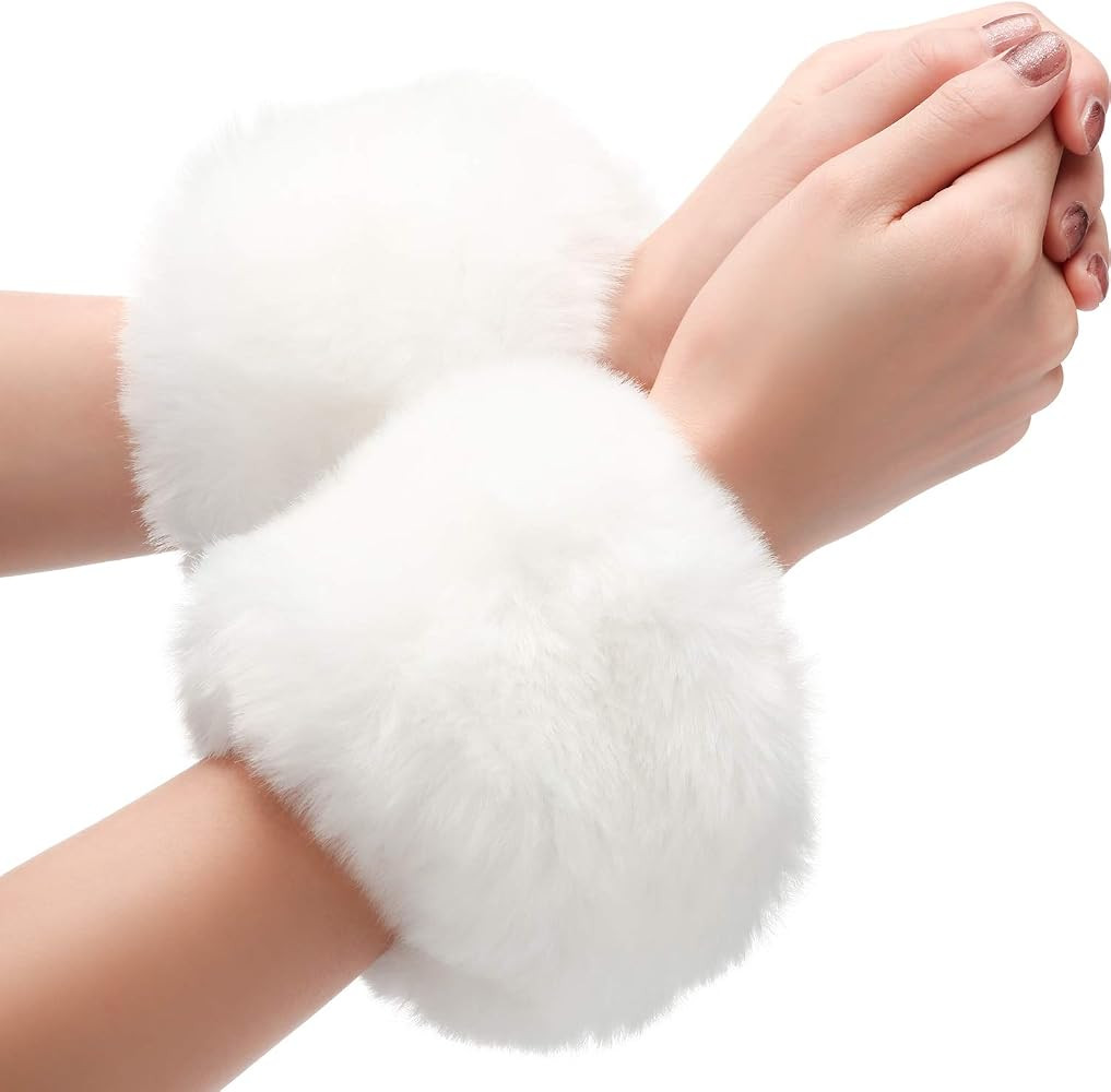 SATINIOR Faux Fur Short Wrist Cuff Winter Fuzzy Wrist Cuff Warmers for Women Girls Favors | Amazon (US)