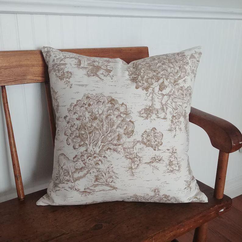 Beige Brown Toile Pillow Cover, French style decor cushion cover, Custom Sizes | Etsy (US)