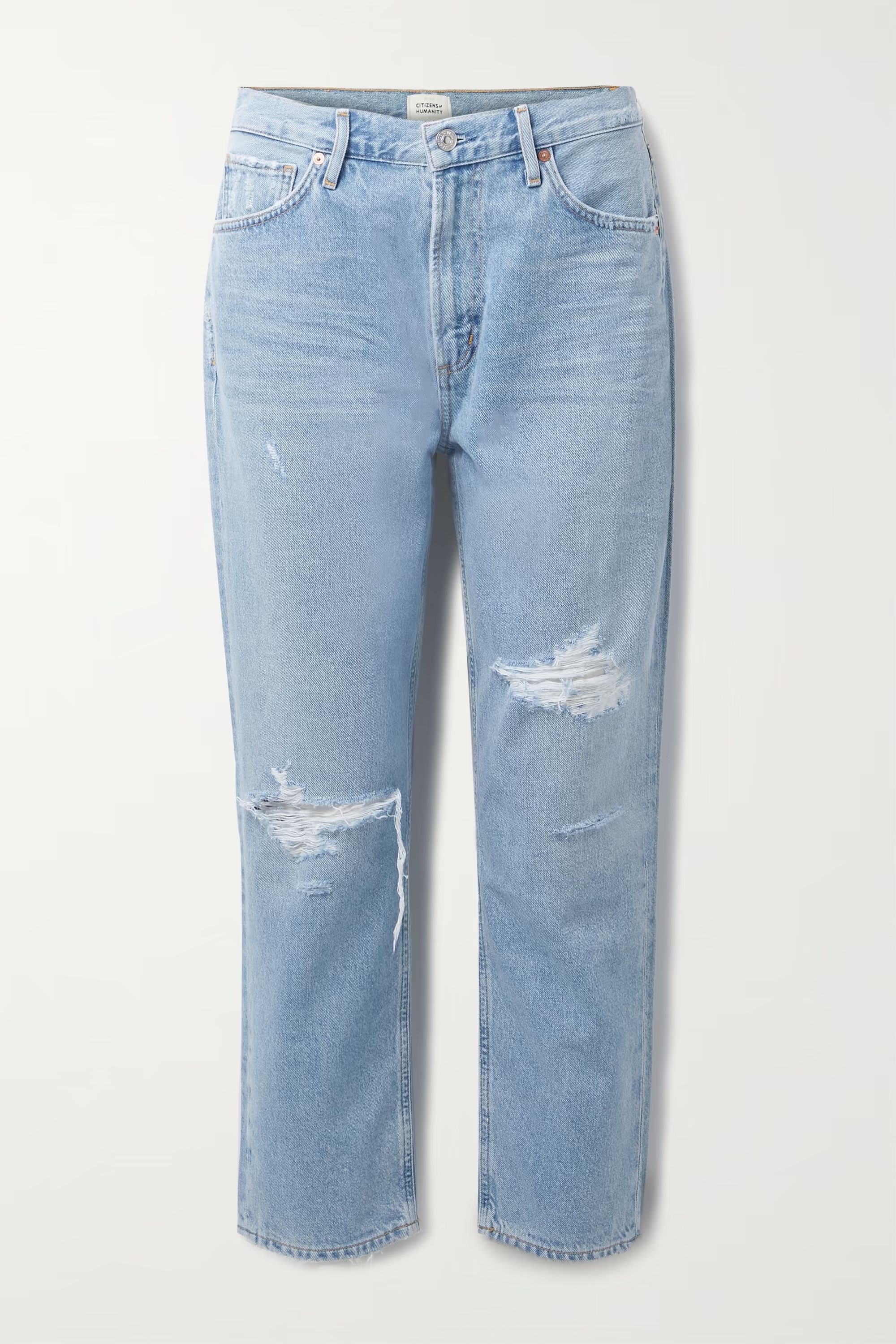 + NET SUSTAIN Marlee cropped distressed organic high-rise tapered jeans | NET-A-PORTER (US)