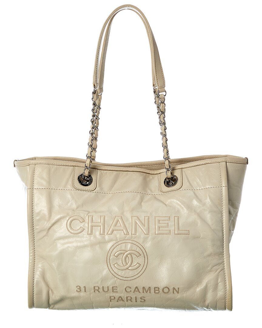 Chanel Ivory Leather Large Deauville Tote | Ruelala