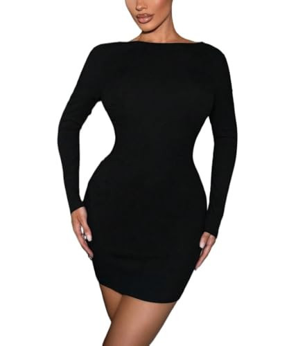 2026 Women's Long Sleeve Sexy Bodycon Mini Dress Open Back Party Dress for Summer Black | Amazon (US)