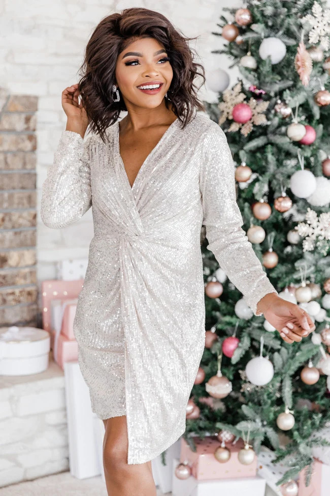Celebratory Night Sequin Champagne Dress SALE | The Pink Lily Boutique