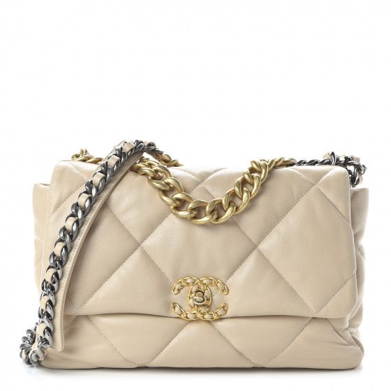 Lambskin Quilted Large 19 Flap Beige | Fashionphile