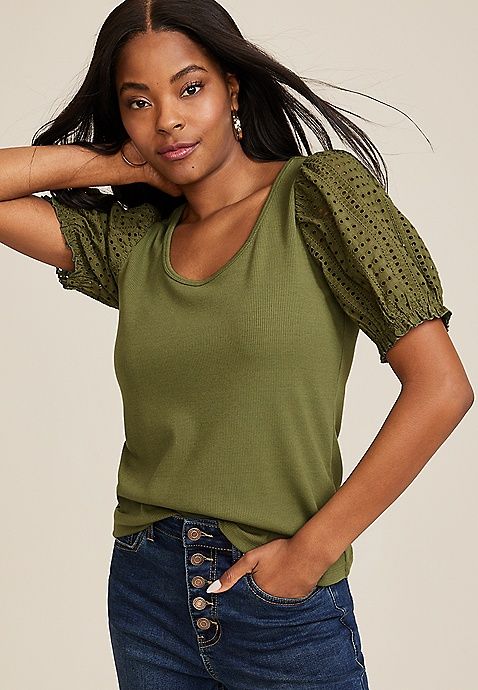 Eyelet Puff Sleeve Blouse | Maurices