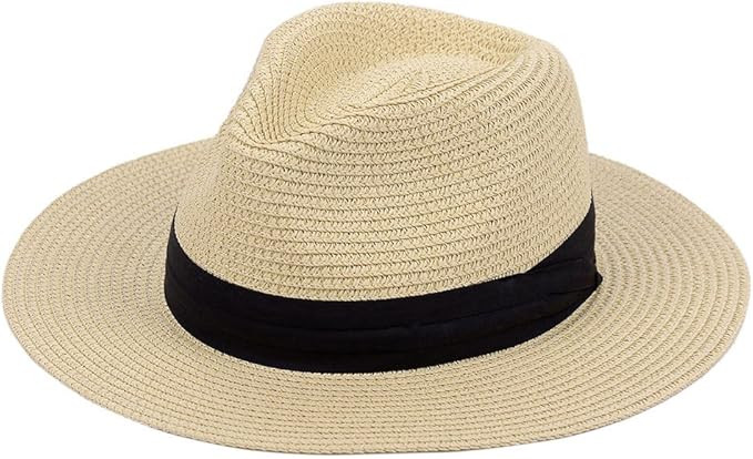 Straw Hat for Women Beach Hats Summer Sun Panama Wide Brim Floppy Fedora Cap UPF50 | Amazon (US)