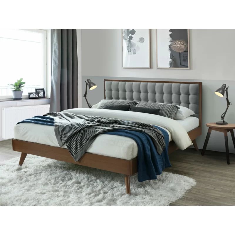 Abril Tufted Solid Wood and Upholstered Low Profile Platform Bed | Wayfair North America