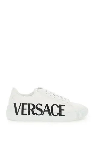 VERSACE LEATHER GRECA SNEAKERS 43 White, Black Leather | Residenza725 US