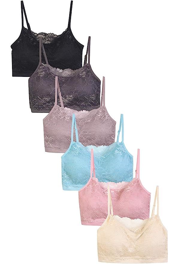 Sofra 6-Pack Wireless Seamless Lace Bras Padded Bralettes Adjustable Straps Variety Color | Amazon (US)