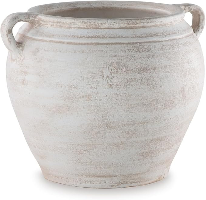 Signature Design by Ashley Meadie White Terracotta Vase, Ceramic Wide Mouth Decorative Centerpiec... | Amazon (US)
