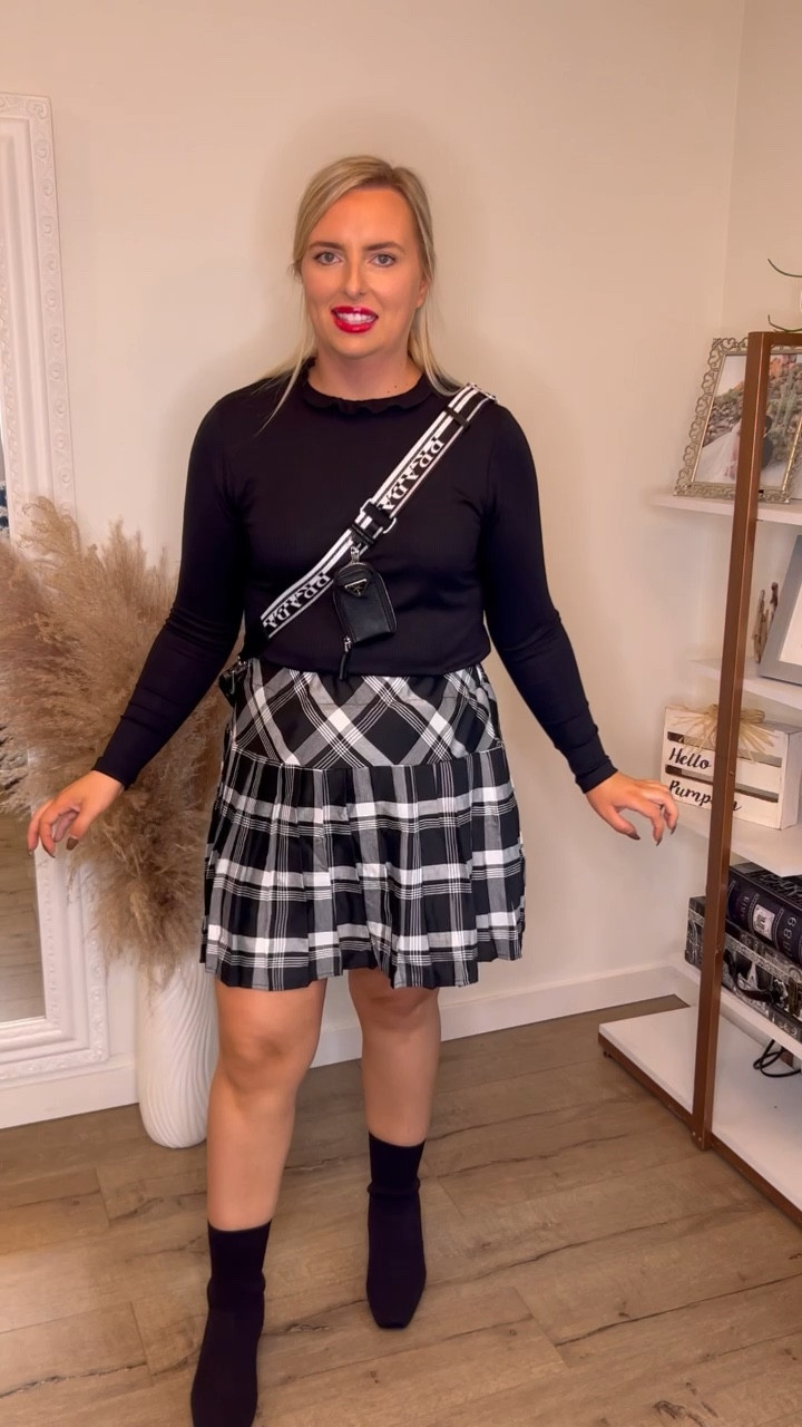 Amazon skirt. 
Fall outfit. 
Boots. 
Midsize skirt. 
Plaid skirt. 
Midsize fall style. 
Fall fashion. 
Holiday style. 
Holiday skirt. 
Holiday outfit. 
Thanksgiving outfit  

Size XL skirt 
Size L shirt 
Boots tts 10

#LTKmidsize #LTKHoliday #LTKfindsunder50