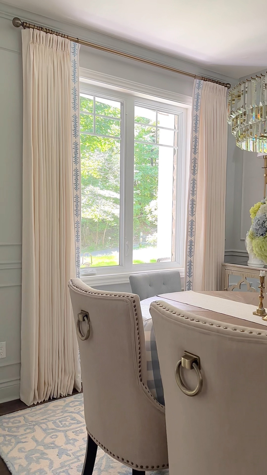 Our chic new custom curtains from @twopagescurtains are the perfect compliment to our dining room - beautiful, elegant, classic and so chic with that stunning trim detail and triple pleat header! The quality, detailing and turnaround time is truly amazing. Want to transform your home in a pinch, for a lot less than custom? Learn more about @twopagescurtains and get your own custom drapes for a fraction of the cost in just a few weeks time💙💙💙



Here are our details:
Fabric: Jawara
Color: Off White J401-7
Trim: R31
Header style: Triple pleat
Single panel: 67”W x 102”H
Liner: Privacy
Memory Shape: Yes


#LTKVideo #LTKHome #LTKStyleTip