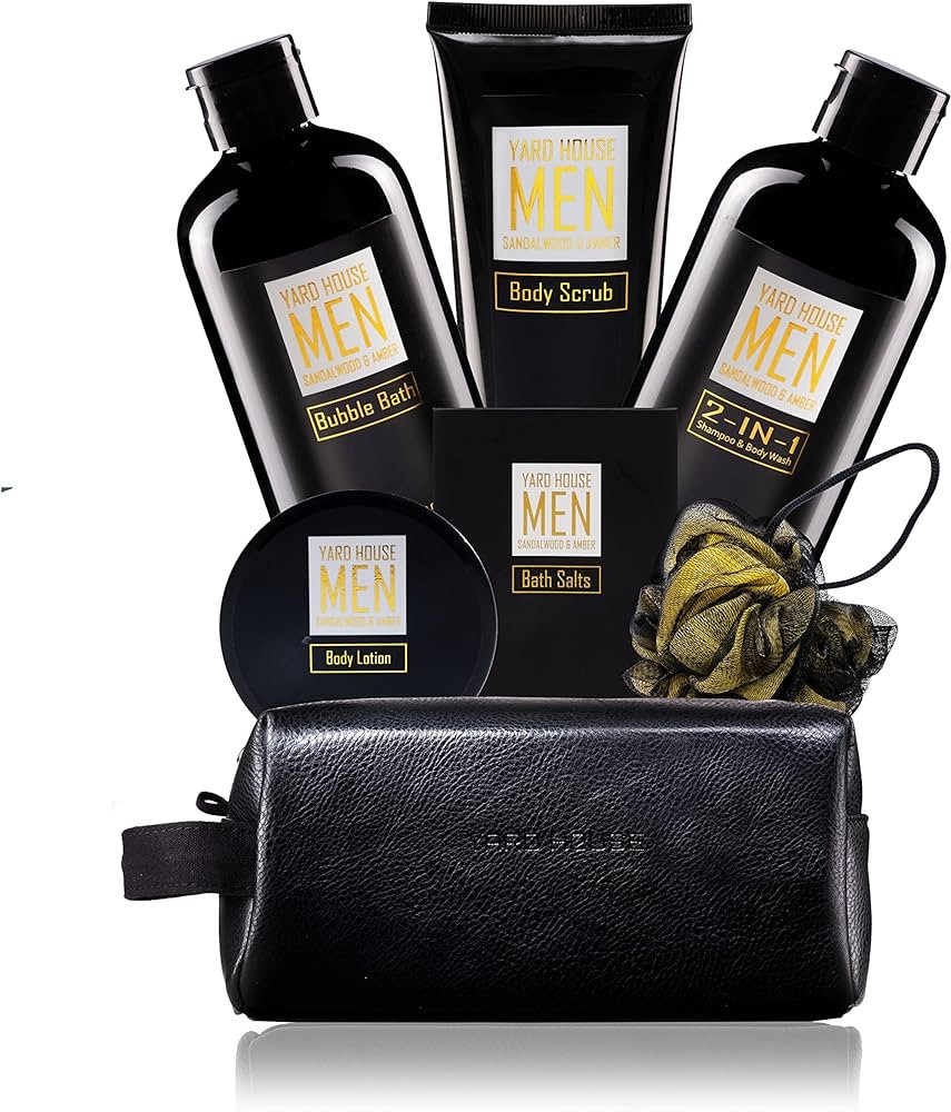 YARD HOUSE Bath and Body Spa Gift Baskets Set for Men - Sandalwood Amber - 7Pc Spa Kit w. Full Si... | Amazon (US)