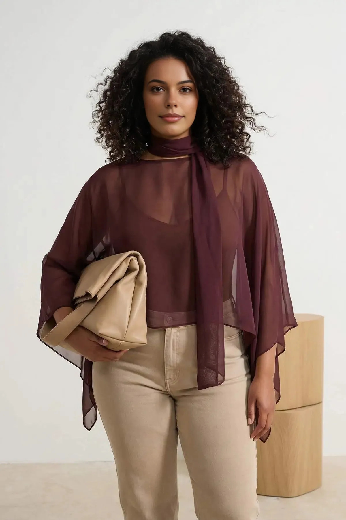 Burgundy WOVCOR Sheer Tie Neck Batwing Sleeve Top | Boohoo | Boohoo.com (UK & IE)