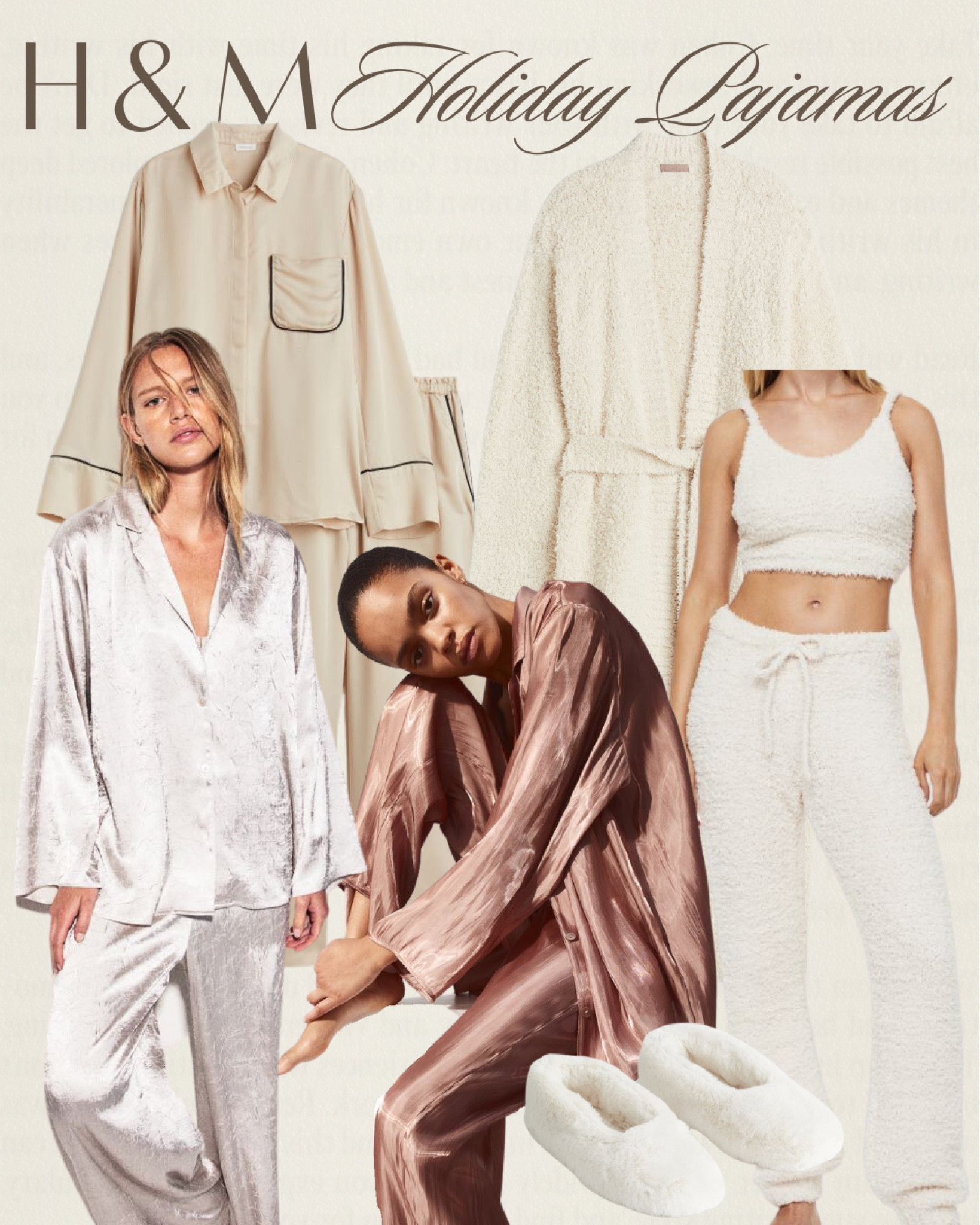 Neutral holiday pajamas — 

H&M, Christmas pajamas, family photo outfits, slippers, satin pajamas, loungewear 

#LTKHoliday #LTKGiftGuide #LTKSeasonal