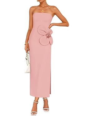 ZESICA Women's Summer Strapless Bodycon Maxi Dress 2025 Ribbed Knit Backless Floral Tube Cocktail... | Amazon (US)