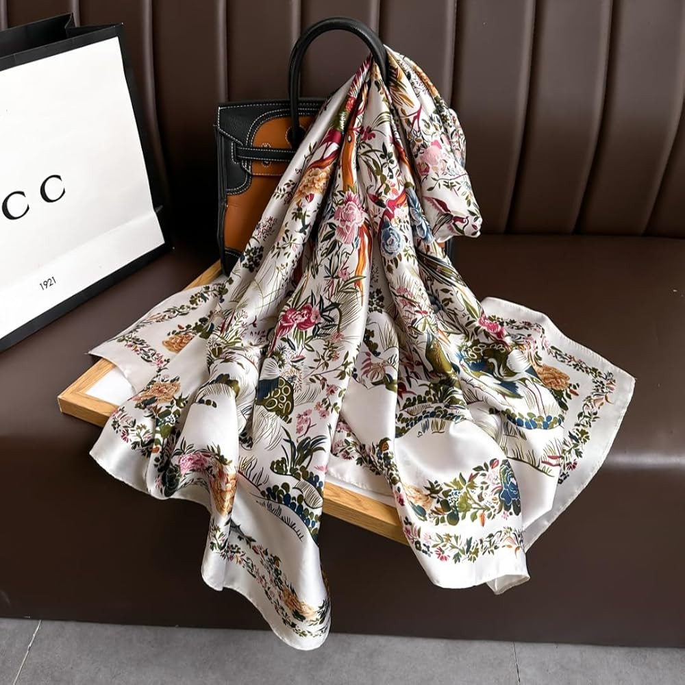 Elegant Silk Scarf Shawl for Women Lightweight Floral Satin Scarf Trendy Silky Scarves Headscarf ... | Amazon (US)