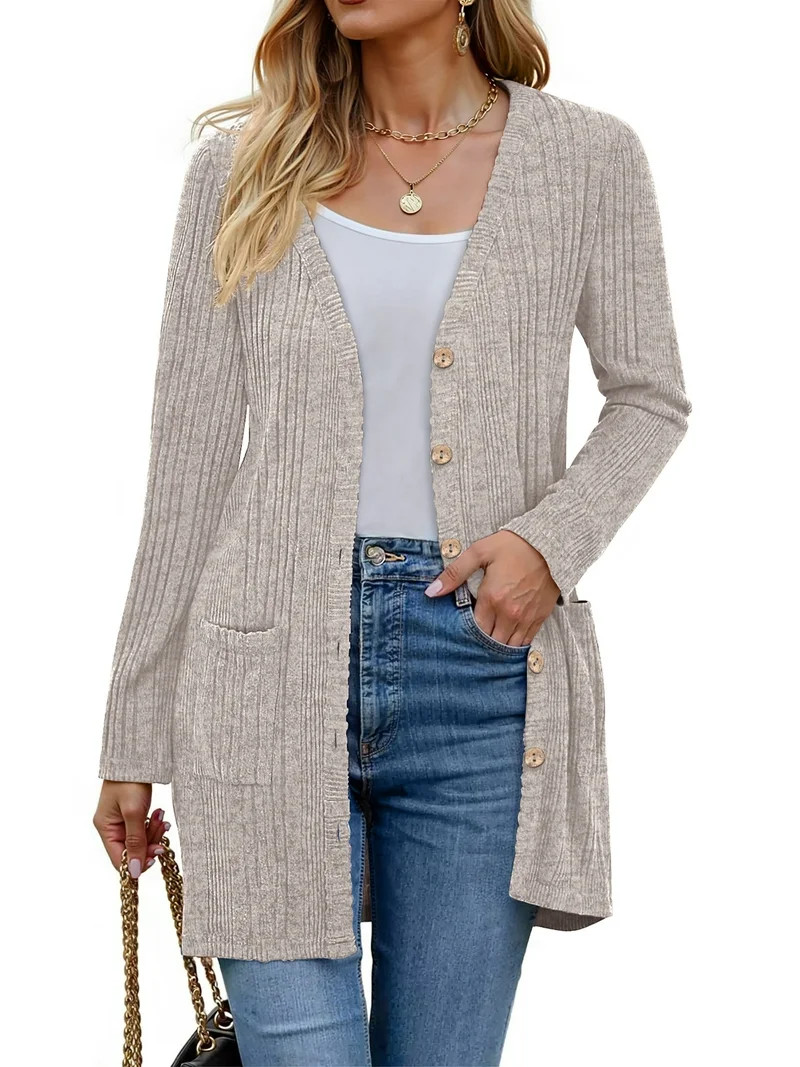 Fantaslook Fall Cardigan for Women Long Sleeve Open Front Cardigan Casual Button Down Coat with P... | Walmart (US)