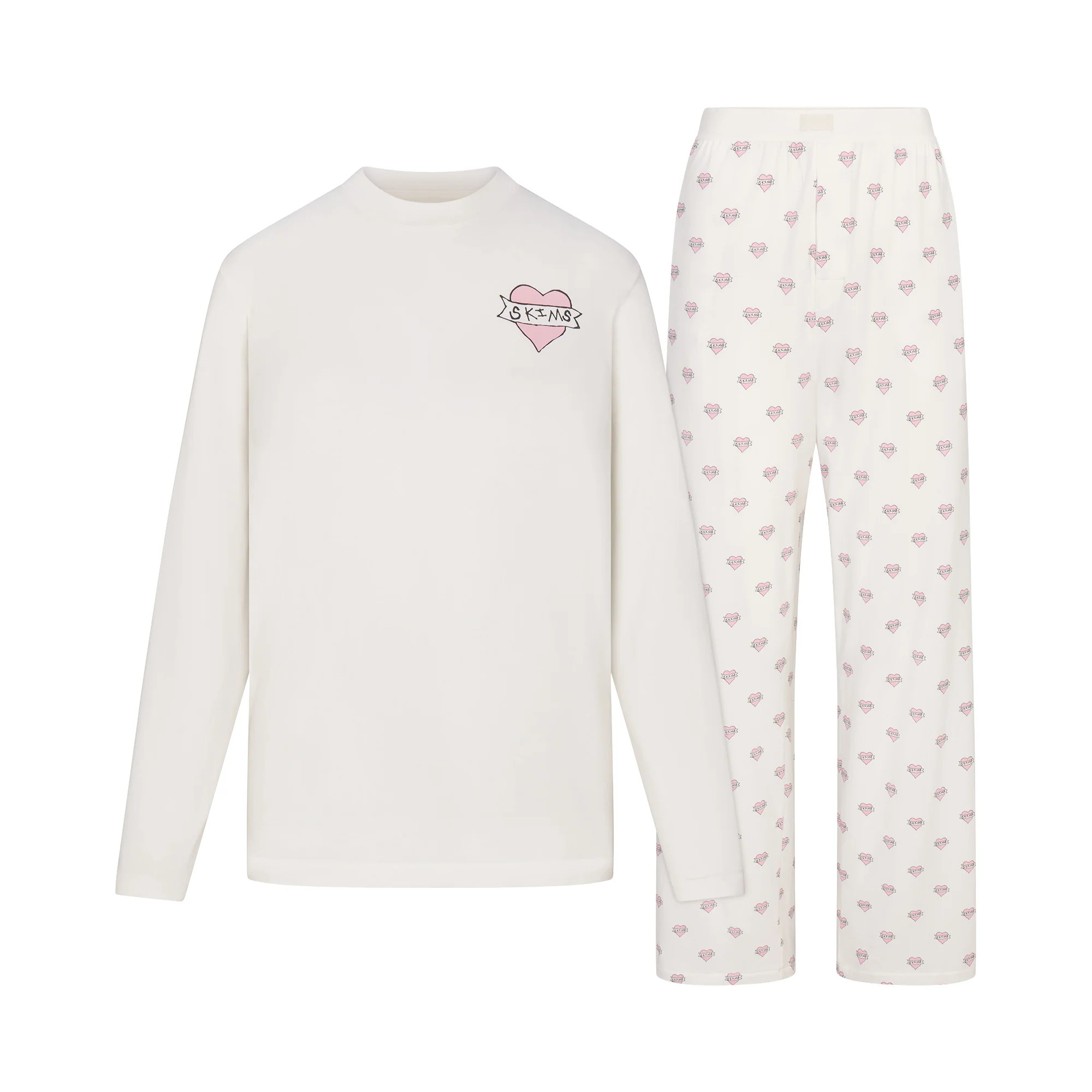 BOYFRIEND LONG SLEEVE T-SHIRT AND LOOSE PANT SET | MARBLE HEART BANNER | SKIMS | SKIMS (US)