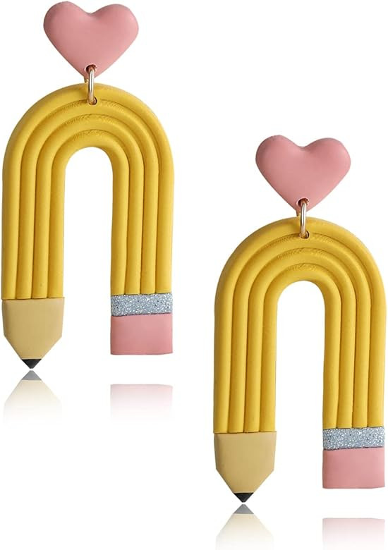 Pencil Earrings Teacher Earrings for Women Girls Handmade Polymer Clay Pencil Earrings for Teachers  | Amazon (US)