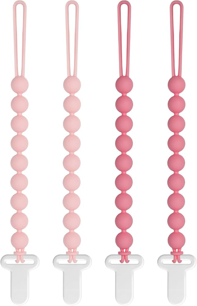 Pacifier Clips Baby Girls - Draklary 4 Pack Paci Clip Silicone Soothe Baby Binky Holder for Showe... | Amazon (US)