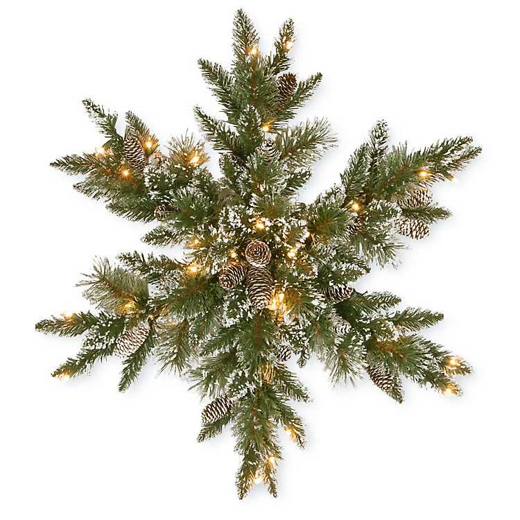 Pre-Lit Frosted Pine Christmas Snowflake Wreath | Kirkland's Home