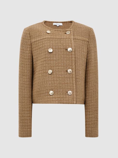 Reiss Camel Esmie Cropped Double Breasted Jacket | Reiss UK