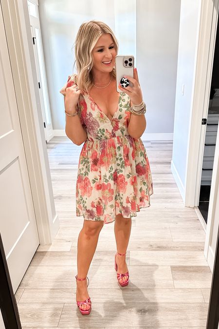 One of my absolute favorite dresses last summer. It’s the perfect summer party dress. I love the shimmer, the colors, the fit 🙌 but beware it is very low! Grab your true size 
Cocktail dress | bachelorette party | vacation dress | summer dress | 

#LTKParties #LTKSaleAlert #LTKFindsUnder100