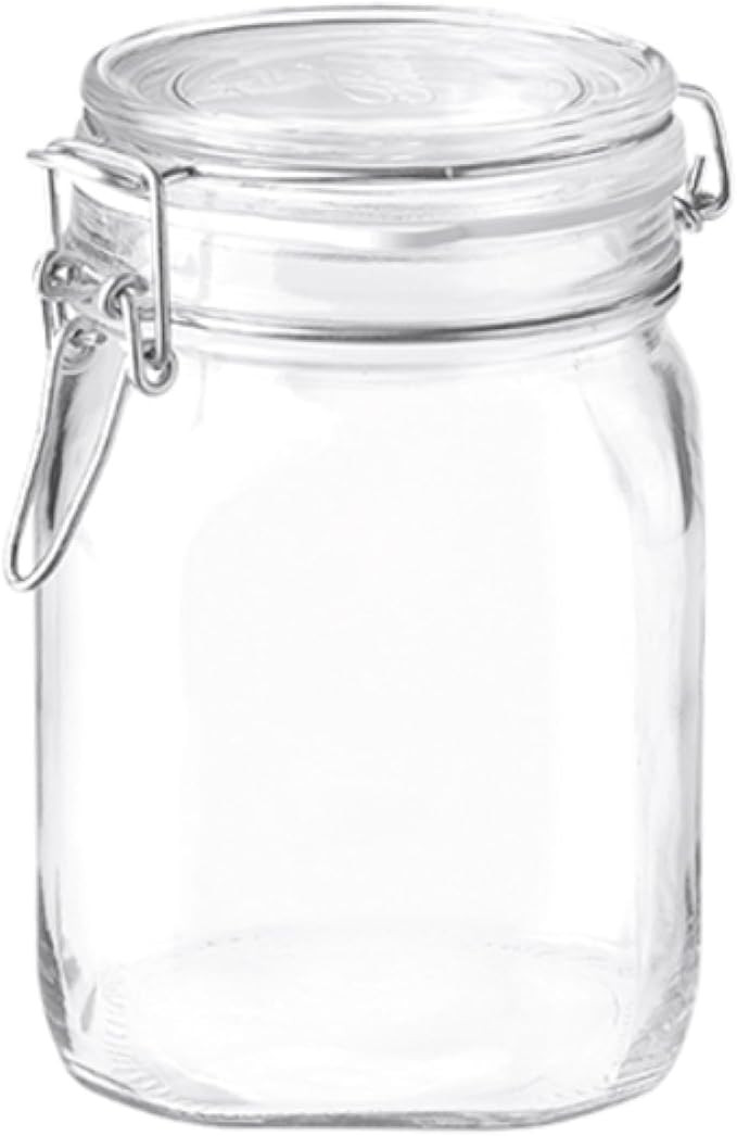 Bormioli Rocco Clear Glass Storage Jars: Airtight Hinged Lid With Leak Proof Gasket, Wide Mouth C... | Amazon (US)