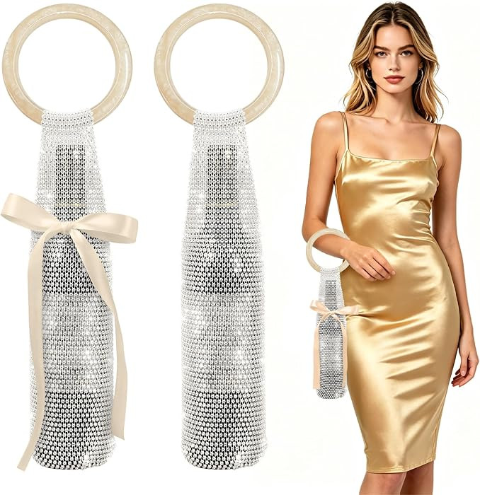 Stylish Resin Handle Wine Pouch Mesh, 2 PCS Wine Bags with Two Ribbons | Amazon (US)