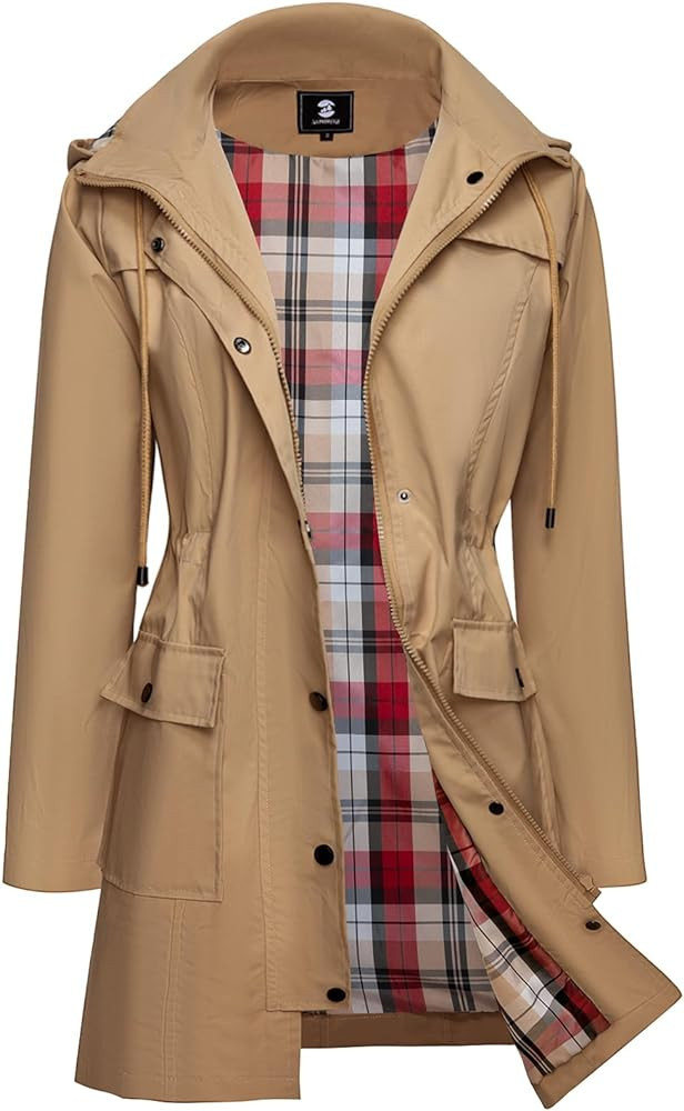 SaphiRose Women's Waterproof Rain Jacket Lightweight Raincoat Hooded Windbreaker Trench Coat | Amazon (US)
