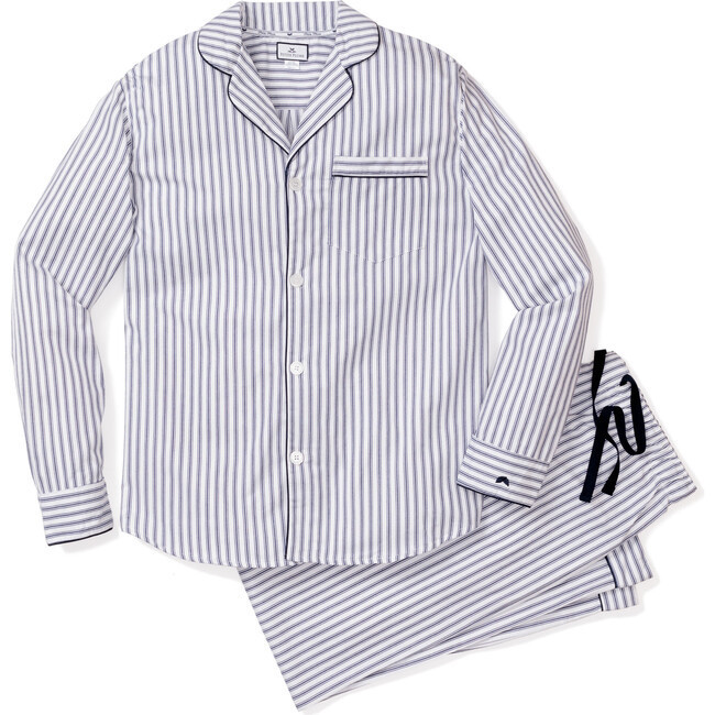 Petite Plume | Men's Pajama Set, Navy Blue French Ticking (Stripes, Size X-Small) | Maisonette | Maisonette