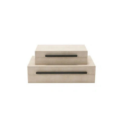 Faux Shark Skin Decorative Box, Set Of 2, With Black Metal Handle, Ivory | Wayfair North America